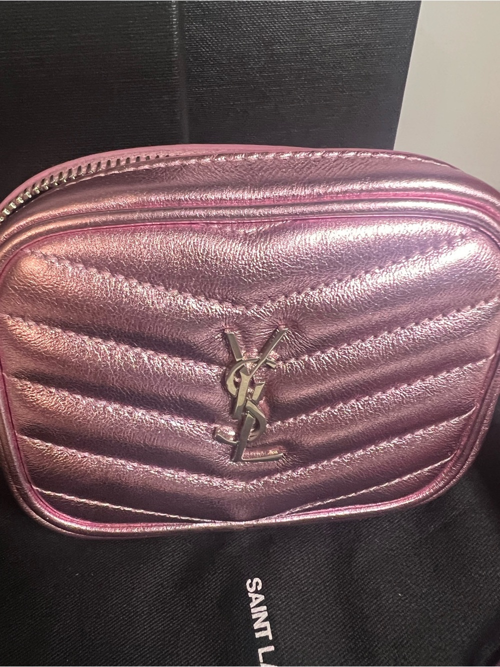 Saint Laurent Metallic Pink Quilted Lou Camera Bag with Tassel - Picture 9 of 16